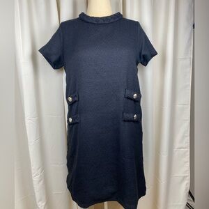 Elegant Black Short Sleeve Dress with Braided Neckline